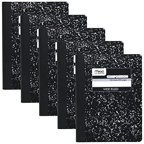 Mead Composition Notebooks Pack of 5 Wide Ruled Paper 100 Sheets Each