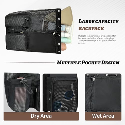 Beach Backpack with Wet Pocket Drawstring Mesh Beach Bag Waterproof Swimming Pool Backpack for Men and Women