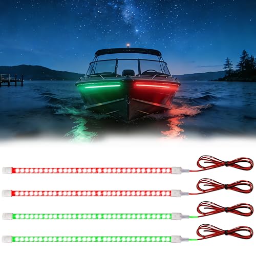 Marine LED Navigation Light Strips 12 Inch Red Green Waterproof 4 Pack - Variation of 2 Pcs Green+2 Pcs Red