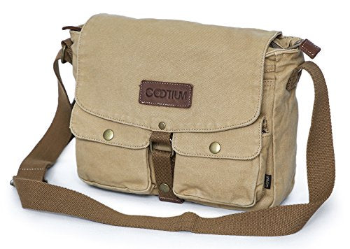 GOOTIUM Canvas Messenger Bag - Vintage Crossbody Shoulder Bag Military Satchel Khaki