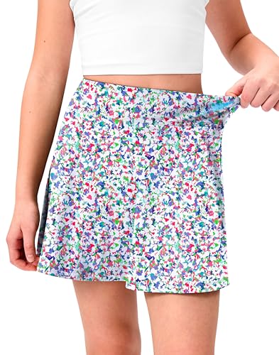 Girls Tennis Skirt with Pockets Pleated Athletic Skort Kids Golf Running School Uniform 2-in-1 Skirts 12-13 Years Small Abstract Flower