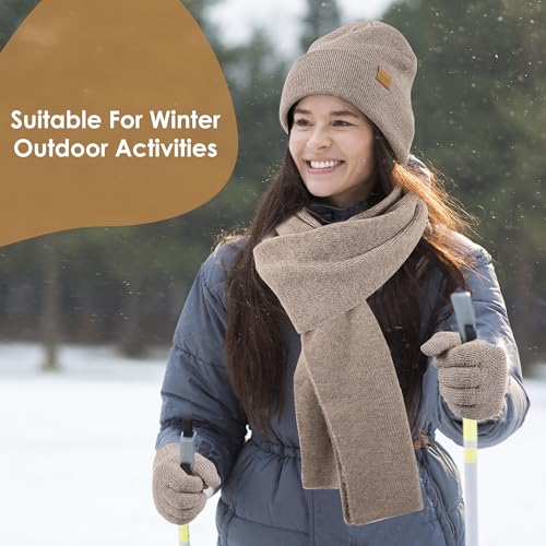 Womens Beanie Winter Hat Touchscreen Gloves Set Fleece Lined Skull Caps for Women Men