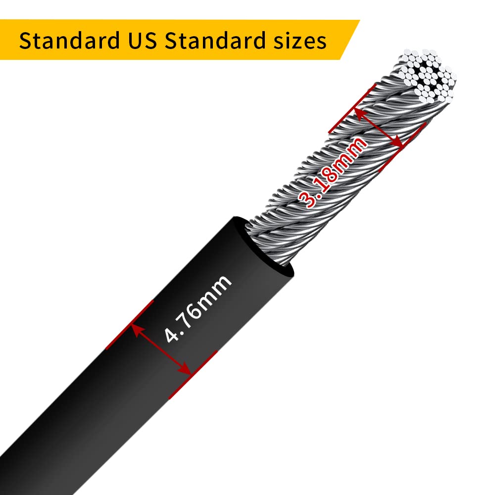 Fitness Pulley Cable Gym Cable Replacement for Pulley Cable Machine,Pulley Cable for DIY Home Gym,Wire Rope Length for Weight Lift Pulley System,Steel Cable Thick 5mm TPU (Long Cable with Parts, 33FT)