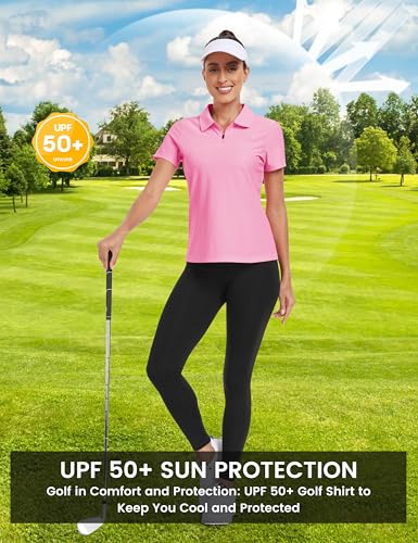 Women's Golf Polo Shirt Short Sleeve UPF 50+ Collared 1/4 Zip Tennis Top - Lightweight Cooling Athletic Shirt