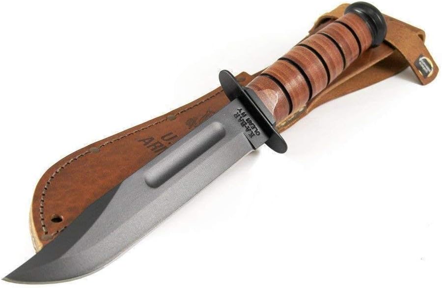 Ka-Bar 1220 US Army Straight Edge Fighting/Utility Knife with Leather Sheath , Beige, 7" Blade