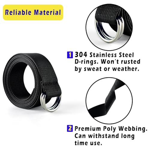 Football Belt with Stainless Steel D Rings - Black, 52 Inches for Men Women Kids