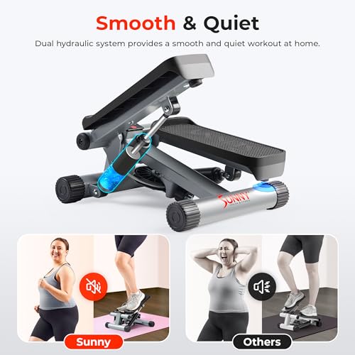 Sunny Health & Fitness Mini Stepper for Exercise at Home, Stair Step Workout Machine with Resistance Band and Over 300lb Weight Capacity, Optional Twist Motion and Free SunnyFit App Connection
