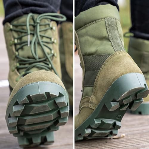Green Men's Tactical High Top Combat Boots Non-Slip Rubber Outsole Lightweight Work Shoes - Size 9.5
