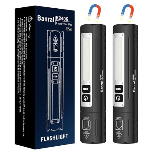 Banral Rechargeable Magnetic Small Flashlights High Lumens - Super Bright Powerful LED Tactical USB C Flashlight, 8 Modes, Dual Button Waterproof Pocket Flash Light for Emergency, Car (2, Black)