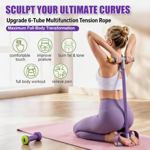 Foot Pedal Resistance Bands with Handles - Purple & Grey, Multifunction Yoga & Fitness Equipment