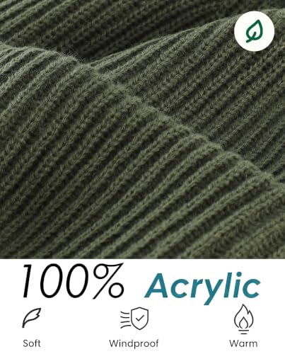 Home Prefer Rib Knit Beanie Hat for Men and Women Cuffed Winter Hat - Army Green, One Size