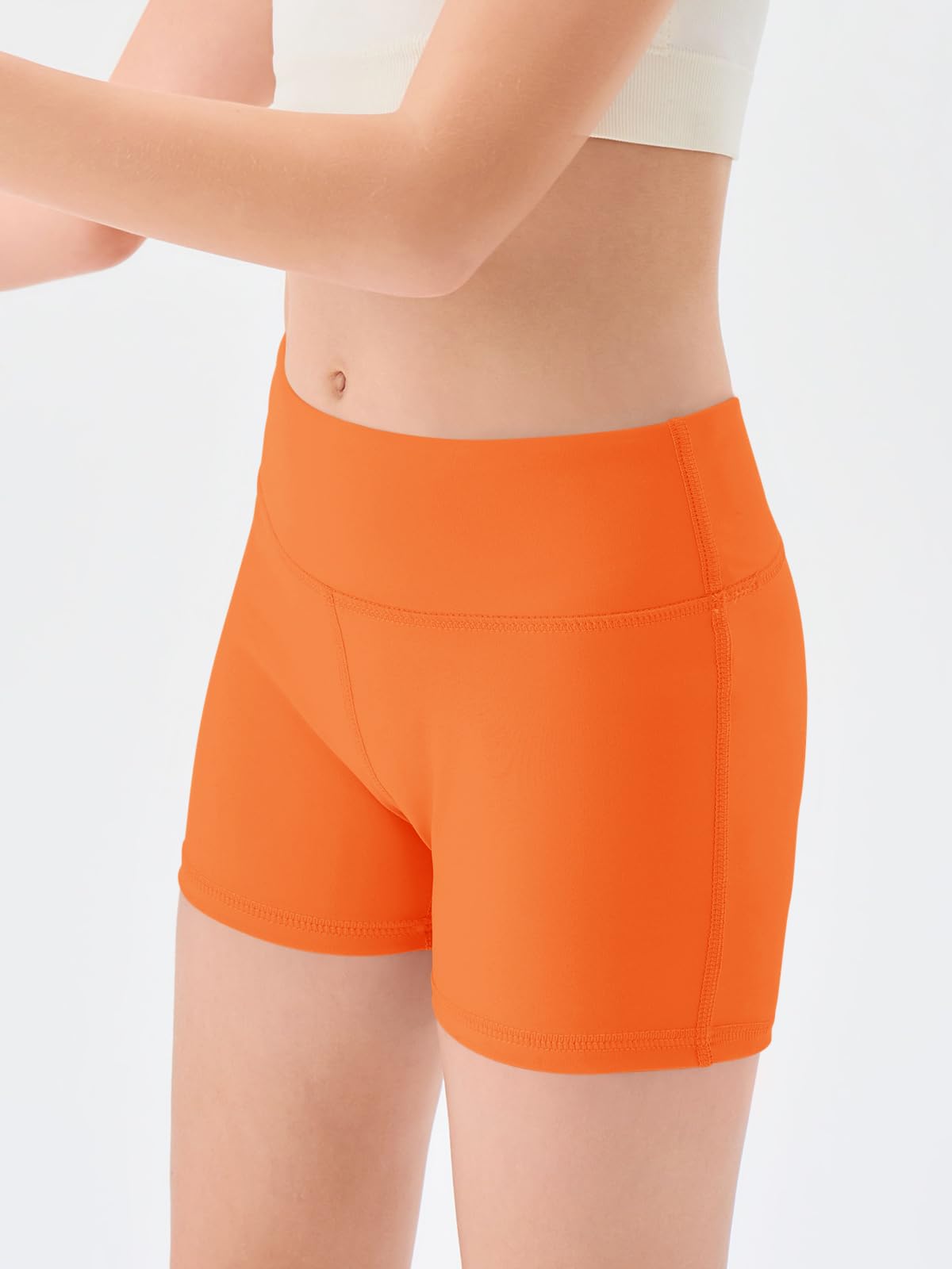 Haloumoning Girls Athletic Shorts Kids High Waisted Yoga Dance Biker Shorts Comfy Gymnastics Shorts 5-14Y Orange