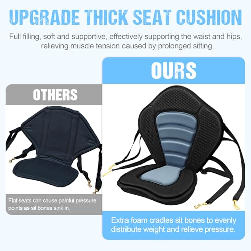 Kayak Seat Deluxe Padded Fishing Boat Seat with Backrest, Storage & Adjustable Straps - Set of 1