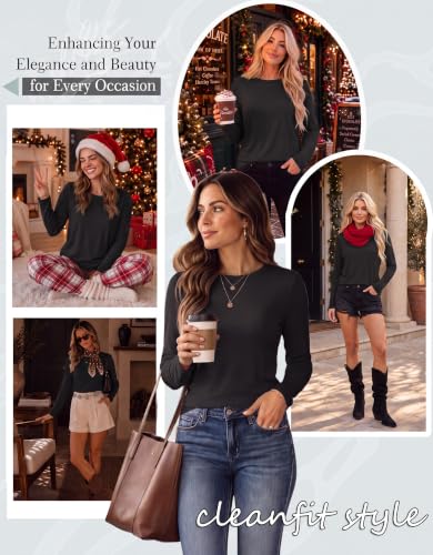 Ekouaer Women's Casual Long Sleeve Thermal Shirt - Large / Black