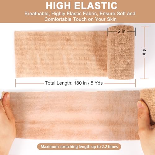 Brown Self Adhesive Bandage Wrap 4 Inch x 5 Yards, Cohesive Elastic Medical Tape