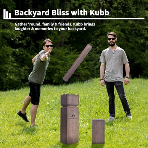 Brown Kubb Yard Game Set - Outdoor Lawn Toss Game with Carrying Case for Family & Kids