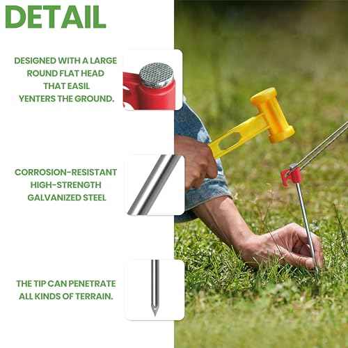 Tradesparker Tent Stakes 12-Pack 8 Inch Heavy Duty Garden Stakes Canopy Anchors - Includes Ropes for Camping Tents, Pop Up Canopies and Outdoor Events, Red