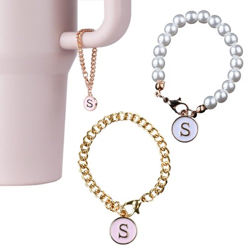 Cenekphy 2PCS Letter Charm Accessories For Stanley Cup, ID Initial Letter Charm A-Z Heart Shape Identification Handle Letter Charms, Personalized Pendants Accessories for Stanley Tumbler Cup, Letter S