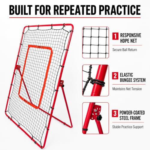 6 x 4 FT Baseball Rebounder Net with Strike Zone, Adjustable Pitch Back for Practice