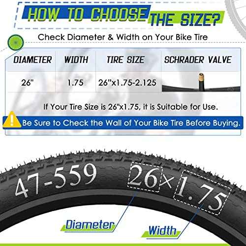 2 Pack 12"/14"/16"/18"/ 20"/ 22"/24"/ 26"/27.5"/28"/29" x1.75/1.95/2.10/2.125 Bicycle Tube with 2 Tire Levers, with 32mm AV Schrader Valve, Reliable Inner Tube for Kids/Road/MTB Bike (2 of One Size)