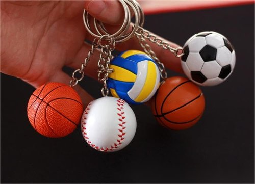 Ulteptus Creative mini PU leather simulation (basketball, football, baseball, volleyball) souvenir pendant, key chain、keyring (Football and volleyball)