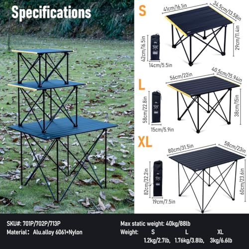 iClimb Ultralight Compact Camping Folding Table - Reinforced Black, Small