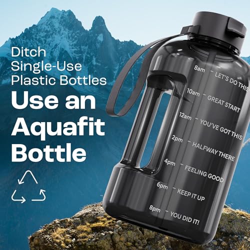 AQUAFIT Half Gallon Water Bottle with Motivational Quotes, Gray, 64 oz