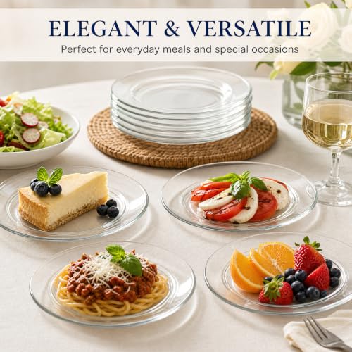 7.5 Inch Glass Dessert Plates - Pack of 8 Clear Salad & Snack Plates, Dishwasher Safe