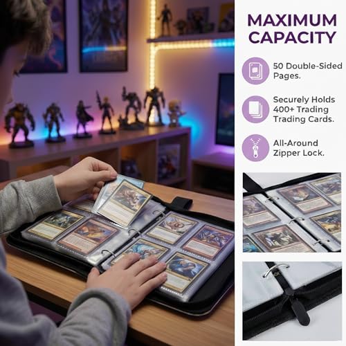 HBK Lorcana Card Binder with 400 Pockets - Multicolor Waterproof PU Leather
