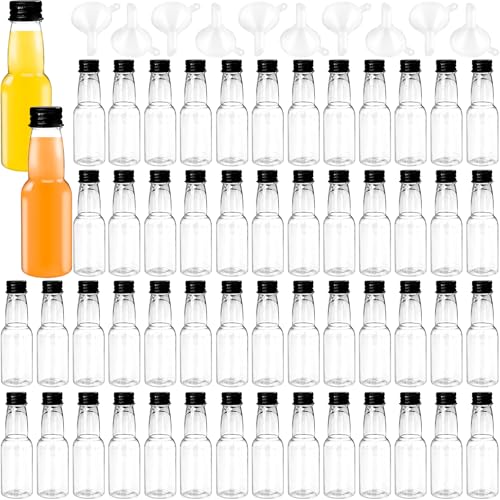 1.8oz Mini Liquor Bottles Pack of 50 with Funnels - Small Plastic Shot Containers for Party & Wedding Favors