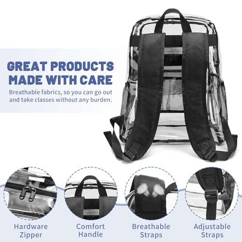 Clear Heavy Duty PVC Transparent Backpack Large Capacity for Travel & Security - Black