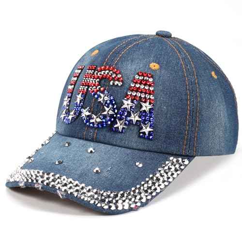 American Flag Hats Love Breast Cancer Adjustable Rhinestone Baseball Cap USA Patriotic Embroidered Baseball Trucker Hat