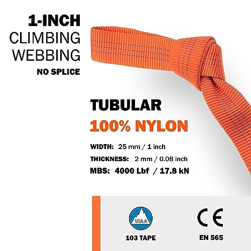 Orange 30ft Nylon Climbing Webbing Tape - Heavy Duty, UIAA Certified