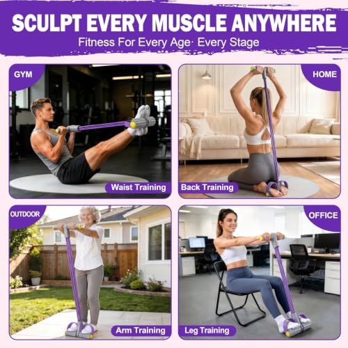 Foot Pedal Resistance Bands with Handles - Purple & Grey, Multifunction Yoga & Fitness Equipment