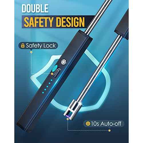 Electric Lighter for Candle USB Rechargeable ? Upgraded Plasma Arc with LED Display, Safety Lock & Long Neck for Grilling, Cooking, Camping ? Gifts for Men & Women