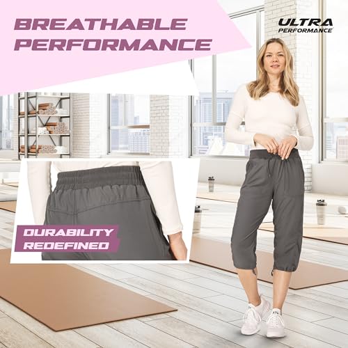 Ultra Performance Women's 2-Pack Capri Pants for Hiking & Casual - Large Black & Charcoal