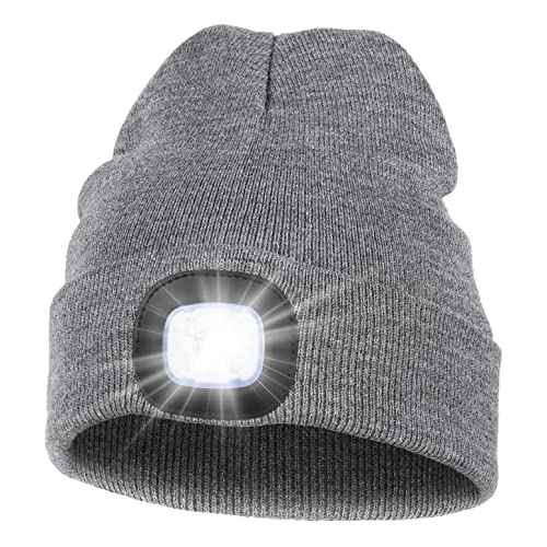 MELASA Unisex Hat with Light, USB Rechargeable Hands Free Headlamp LED Beanie, Winter Gifts for Men Dad Father Husband Him