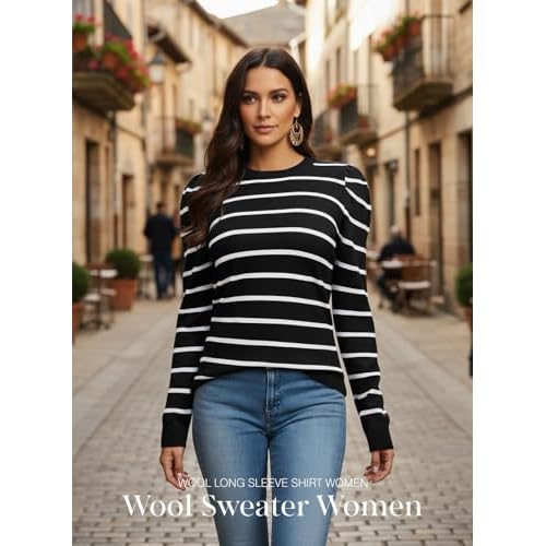Dokotoo Women's Sweaters 2025 Long Sleeve Crewneck Casual Tops Lightweight Wool Pullover Jumper Shirts