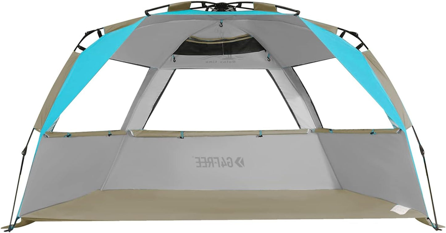 G4Free Easy Set up Beach Tent Deluxe XL, Pop up Sun Shelter for 3-4 Persons with UPF 50+ Protection Beach Shade with Extended Floor