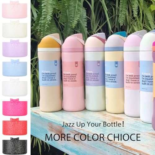 Glitter Bow Silicone Boot for Owala 32oz, Anti-Slip Protective Sleeve Bottom Bumper Protector for FreeSip, Twist, and Flip Stainless Steel Water Bottles Accessories, BPA Free