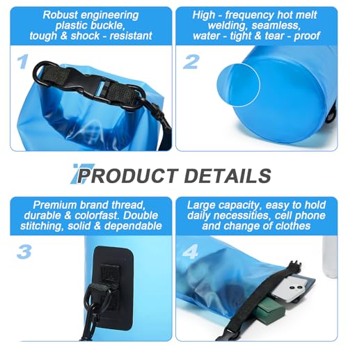 Waterproof Dry Bag for Kayaking 5L/10L with Blue Variation - Roll Top Waterproof Storage for Swimming Camping Boating