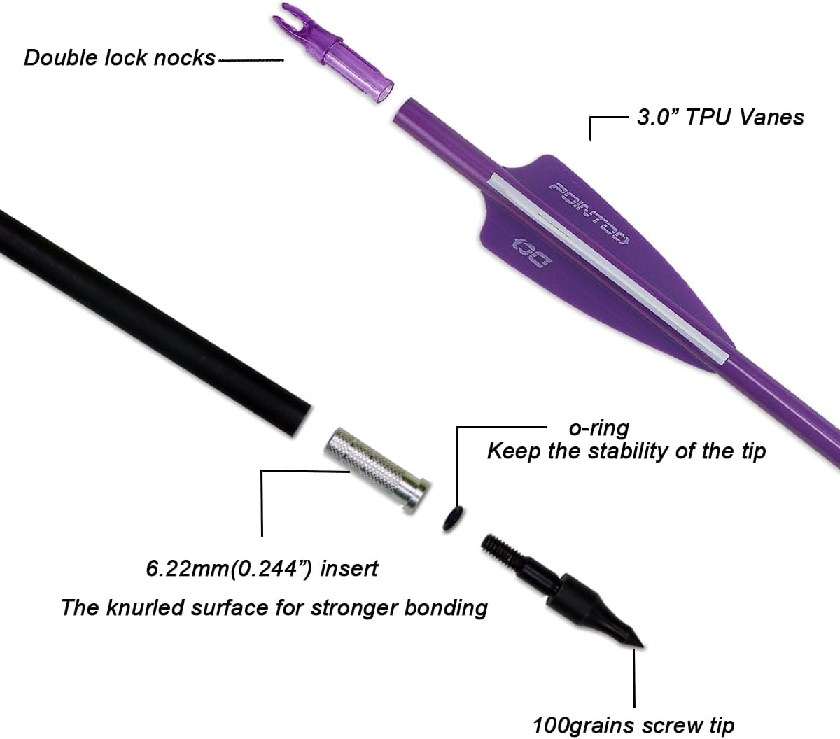 30inch Carbon Arrow Fluorescence Color Targeting and Practice and Hunting Arrows for Compound Bow and Recurve Bow with Removable Tips(Pack of 12)