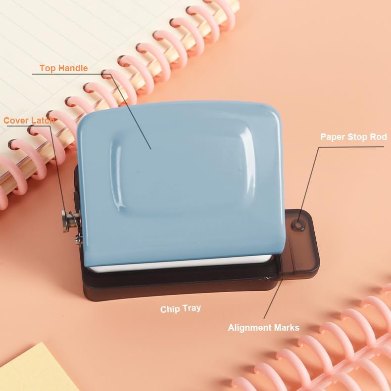 Spiral Binding Machine-Mini 6 Hole Puncher, DIY Creative Book Binder Machine for Planner, Portable A4/A5/B5 Book Loose Leaf Paper Puncher for Coil Bound- Blue