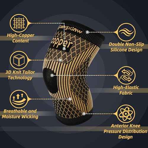 Copper Knee Braces for Women and Men, Compression Knee Sleeve for Knee Pain,Arthritis, Meniscus Tear,ACL, Joint Pain Relief, Knee Support Pads for Running, Workout Sports (Orange, X-Large)