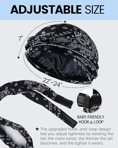 Ababalaya Satin Lined Halo Turban Wave Cap - Black/Paisley B, Upgraded