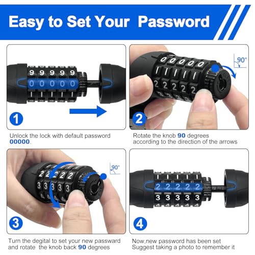 NDakter Bike Chain Lock 5-Digit Combination Heavy Duty Anti-Theft with Sky Blue 3.2 Ft