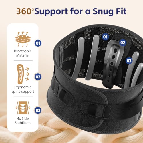 FEATOL XX-Large Back Brace for Lower Back Pain Men Women Dual-Side Spine Pad Belt