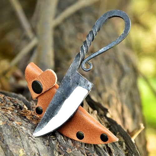 Hand Forged Celtic Pocket Knife - 6 Inch Viking Fixed Blade Hunting Knife with Leather Sheath – Medieval Style, High Carbon Steel, Antique Collector Gift - Forging Knife-1