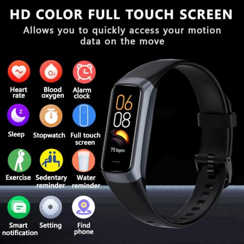 ZKSSGY Dark Black Fitness Tracker with 24/7 Heart Rate Blood Oxygen Sleep Monitor 1.1" AMOLED Touch Screen, IP68 Waterproof, Multiple Sports Modes