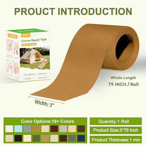 Canvas Repair Tape Self-Adhesive Waterproof Patch - 3x79 Inches Light Brown